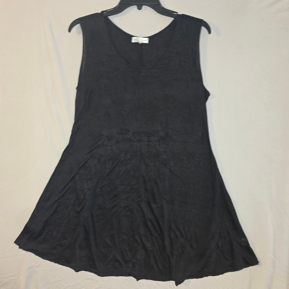 Vine Street Tunic Top Medium Women Black Crinkle Sleeveless Scoop Neck Flare USA